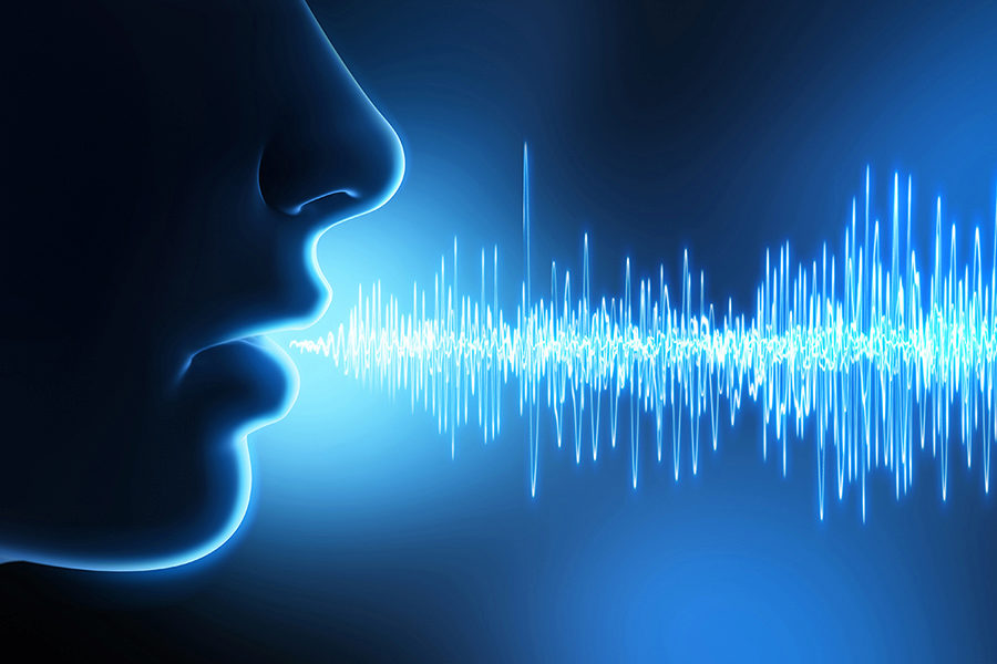 Profile of a face with sound wavelengths